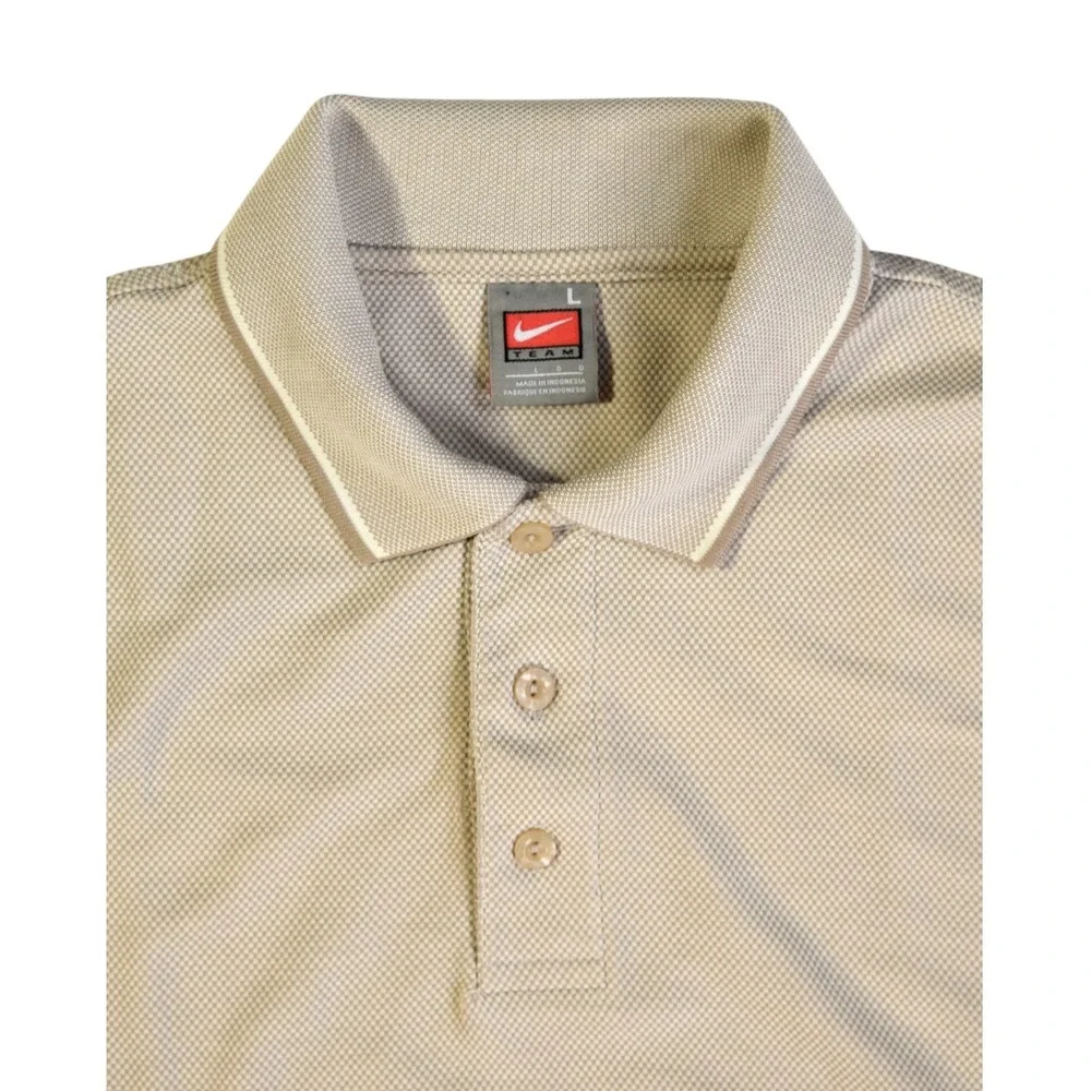 Vintage Nike Team Red Tag Polo Shirt Mens Large Tan Waffle Knit Rayon Blend Y2K